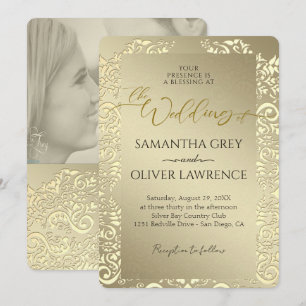 Convite Dourado para Casamento com Monograma e Fot