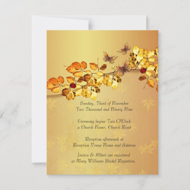Convite Dourado para casamento da borboleta de out (Frente)