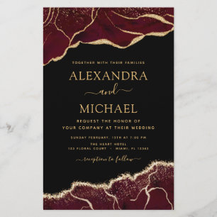 Convite Dourado para Casamento de Agata Burgundy