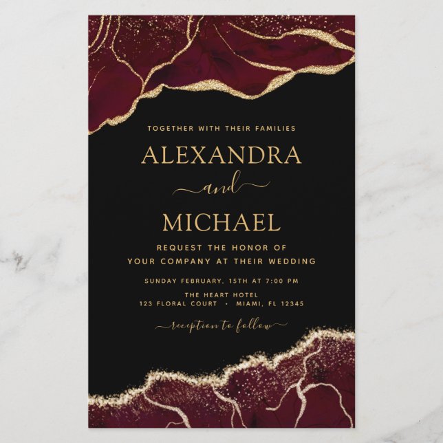 Convite Dourado para Casamento de Agata Burgundy (Frente)