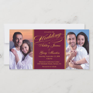 Convite Dourado para Casamento de Colagem de Fotos