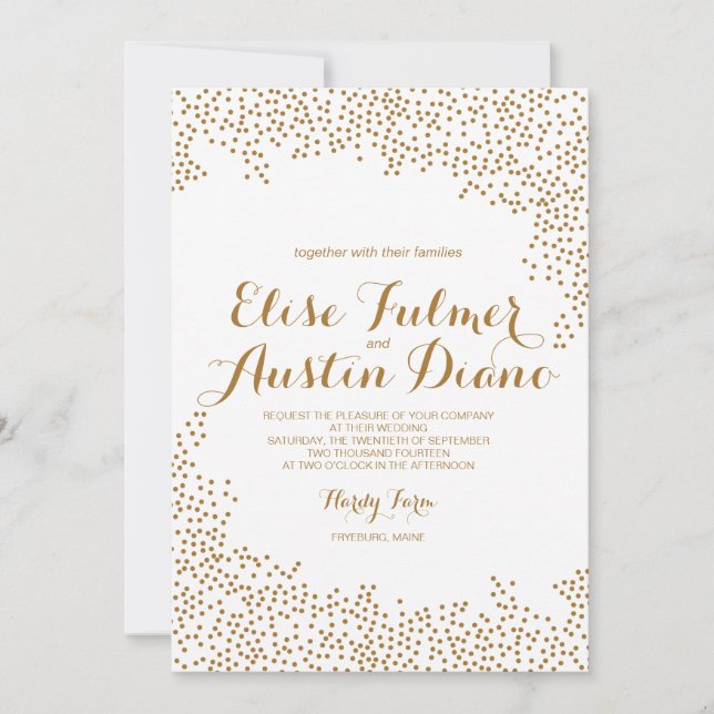 Convite Dourado para Casamento de Confetti (Frente)