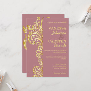 Convite Dourado para Casamento de Crest