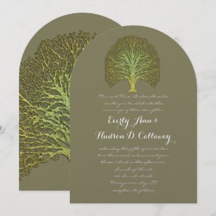 Convite Dourado para Casamento de Floresta Verde