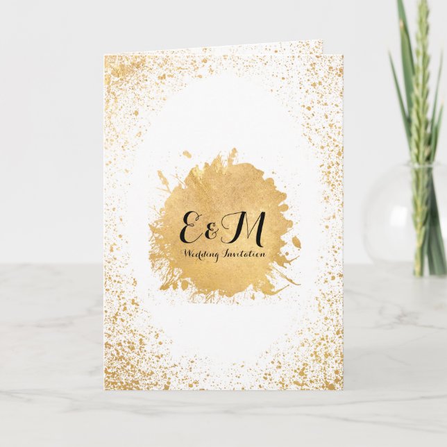 Convite Dourado para Casamento de Folha Spray (Frente)