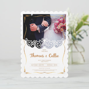 Convite Dourado para casamento de fotos clássico E