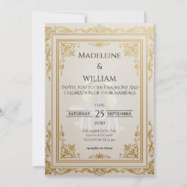 Convite Dourado para Casamento de Luxo Elegante