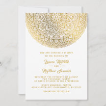 Convite Dourado para Casamento de Mandala