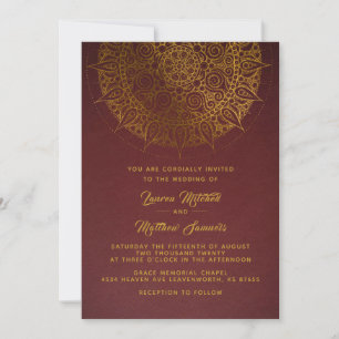 Convite Dourado para Casamento de Mandala