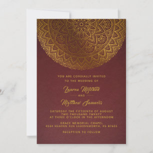Convite Dourado para Casamento de Mandala