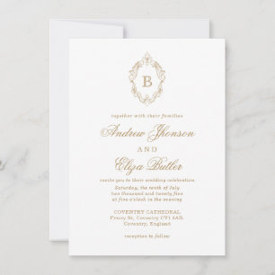 Convite Dourado para Casamento de Monograma Clássi