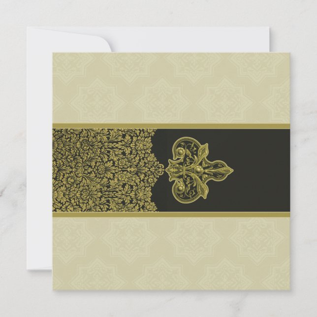 Convite Dourado para Casamento de Ornamento Floral (Frente)