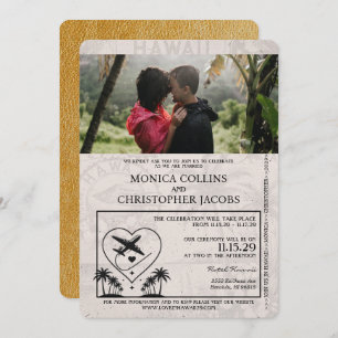 Convite Dourado para Casamento de Passaportes no H