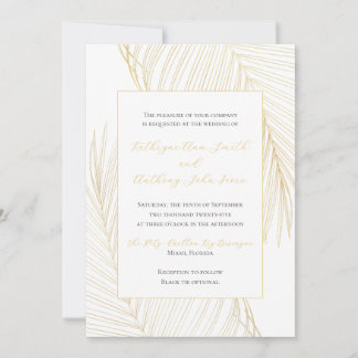 Convite Dourado para Casamento de Praia Tropical E