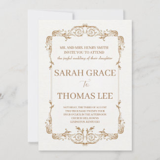 Convite Dourado para Casamento de Quadros de Ornam