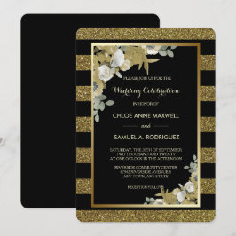 Convite Dourado para Casamento de Rosas de Bronze