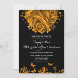 Convite Dourado para casamento de Rosas e borbolet