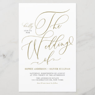 Convite Dourado para Casamento de Script Whimsical