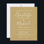 Convite Dourado para Casamento Elegante de Orçamen<br><div class="desc">Apresentando seus nomes de estilo de assinatura,  este elegante convite de casamento orçamentário pode ser personalizado com suas informações em na moda num fundo dourado. Projetado por Thisnotme©</div>