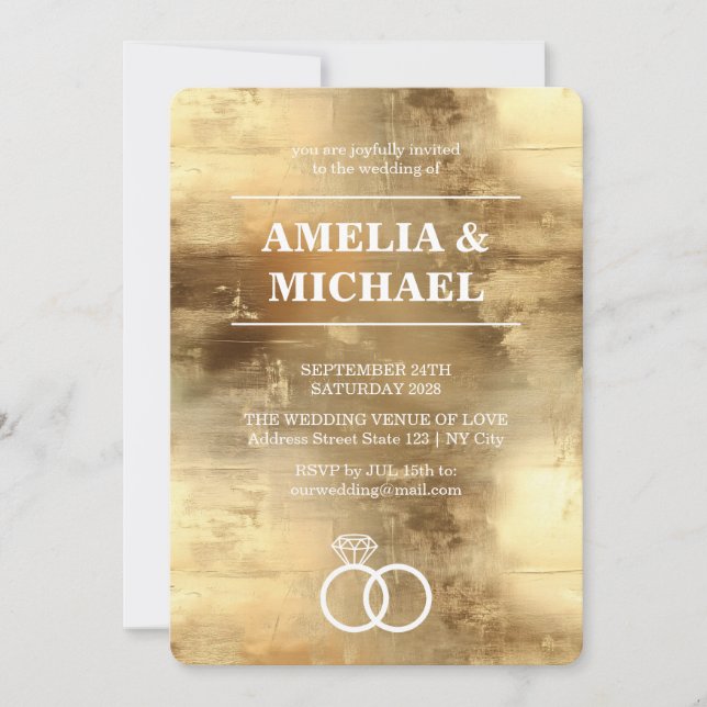 Convite Dourado para Casamento Elegante de Pintura (Frente)