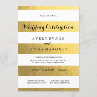 Convite Dourado para Casamento Elegante de Stripes