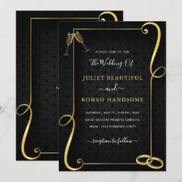 Convite Dourado para Casamento Elegante Preto do O