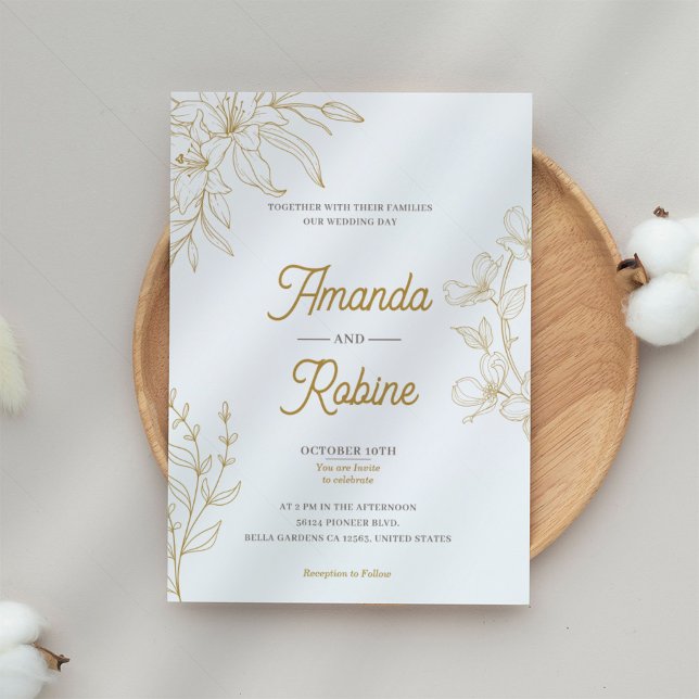 Convite Dourado para Casamento Floral (Criador carregado)