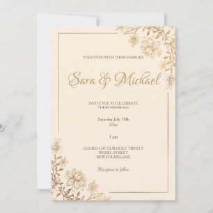 Convite Dourado para Casamento Floral de Boca