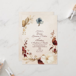 Convite Dourado para Casamento Floral Elegante Bur