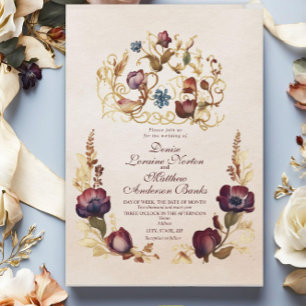 Convite Dourado para Casamento Floral Elegante Bur
