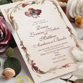 Convite Dourado para Casamento Floral Elegante Bur