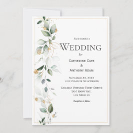 Convite Dourado para Casamento Floral Eucalyptus G