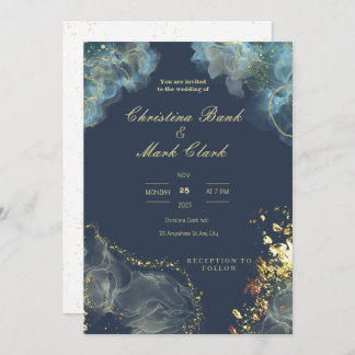 convite Dourado para casamento marinho