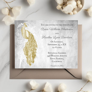 Convite Dourado para Casamento Peacock