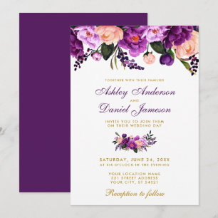 Convite Dourado para Casamento Ultra Violet Púrpu