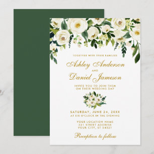 Convite Dourado para Casamento Verde com Aquarela 