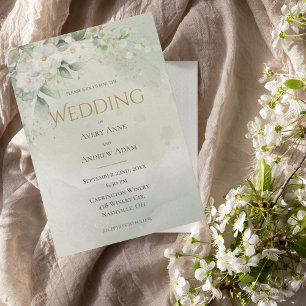 Convite Dourado para Casamento Verde Floral