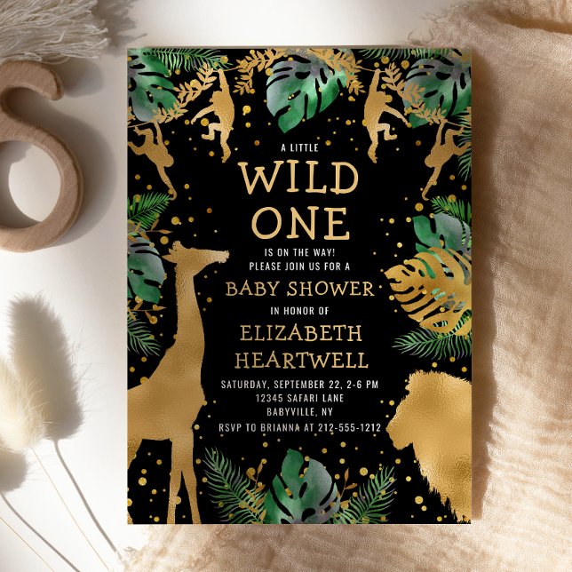 Convite Dourado para Chá de fraldas Safari Black (Criador carregado)