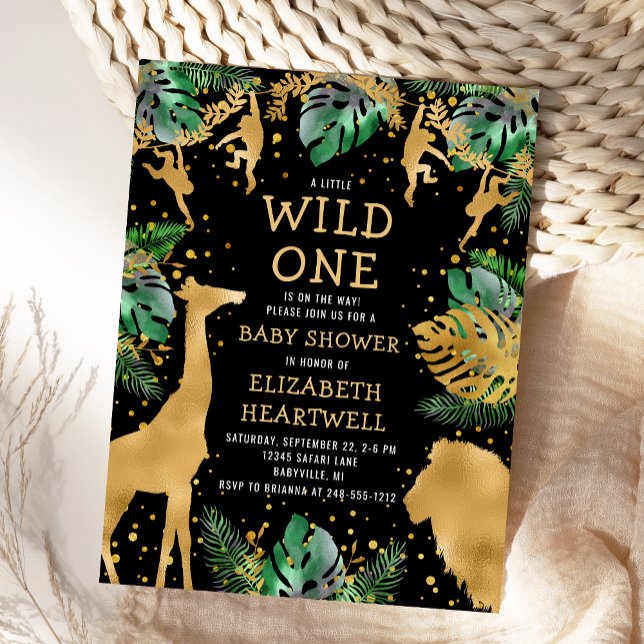 Convite Dourado para Chá de fraldas Safari Black (Criador carregado)