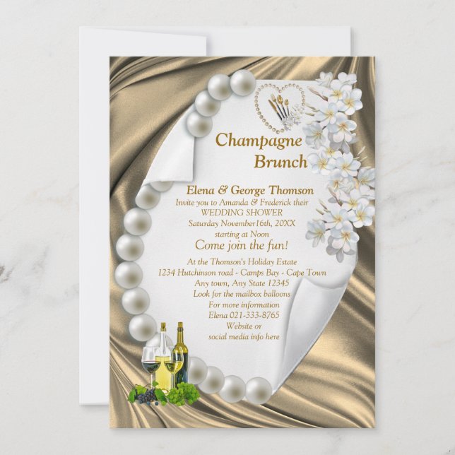 Convite Dourado para Chás de casamento de pera de  (Frente)