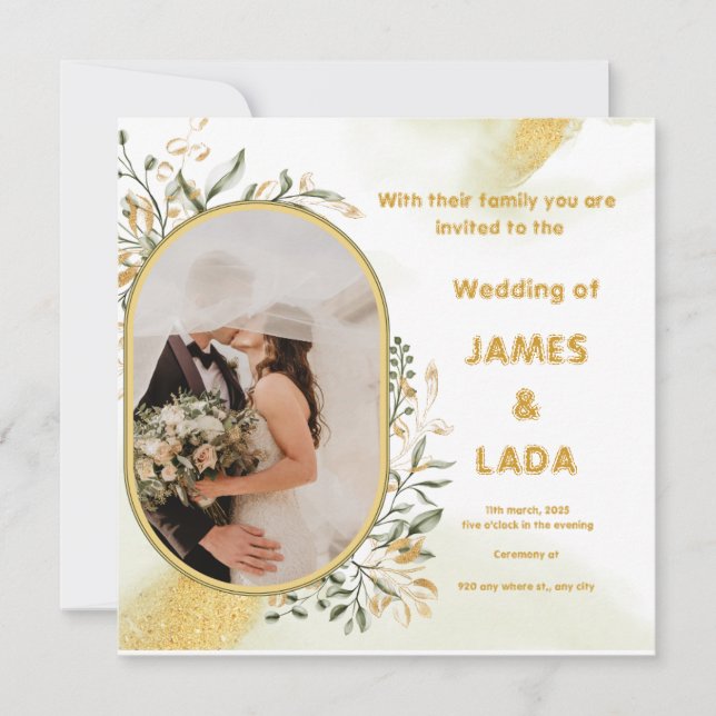 Convite Dourado para Festas de casamento de Luxo V (Frente)