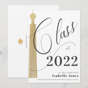 Convite Dourado para Graduação Branca de Tassel