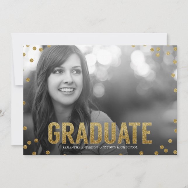 Convite Dourado para Graduação de Fotos com Vista  (Frente)