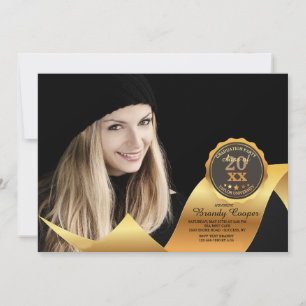 Convite Dourado para Graduação de Fotos em Fita