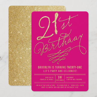 Convite Dourado Para O aniversário de 21 anos Do G