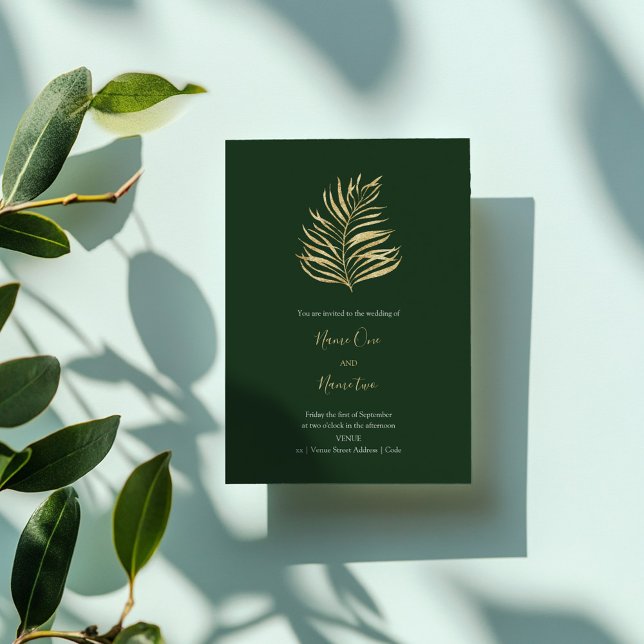 convite Dourado para o casamento das folhas da flo (Gold forrest leaf wedding invitation)