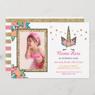 Convite Dourado para qualquer idade da Festa de an