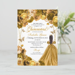 Convite Dourado para Quinceanera Elegante