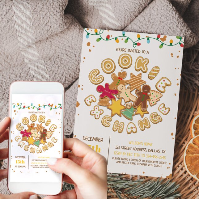 Convite Dourado para troca de cookies Cookie (Gold Christams Cookie Exchange Invitation)