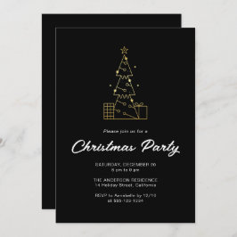 Convite Dourado Partido Árvore de Natal Moderno e Minimali